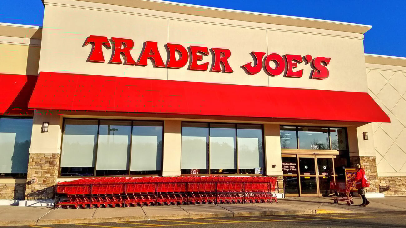 Trader Joe's discount retailer storefront, shopping carts - Saugus, Massachusetts USA - February 27, 2018; Shutterstock ID 1037183710