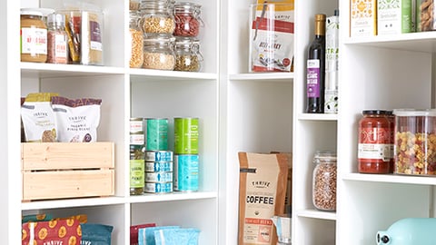 a bunch of food on a shelf