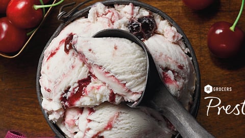 Ice cream on top of a wooden table