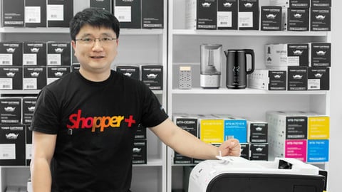 a person standing with products