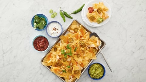 Tee Higgins' Ultimate Sheet Pan Chicken Nachos.