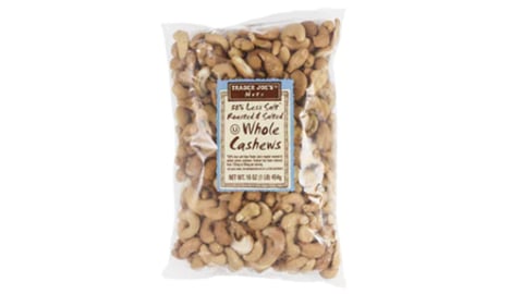 Trader Joe's 50% Less Salt Roasted & Salted Whole Cashews.