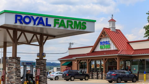 Wrightsville, PA, USA - June 7, 2018: A Royal Farms location, which is an American chain of convenience stores with over 180 locations in the mid-Atlantic states.; Shutterstock ID 1108500299