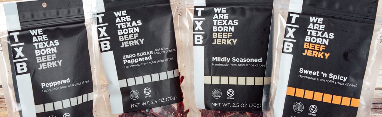 row of beef jerky packages