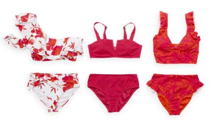 three red swimsuits