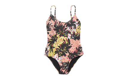 a floral-print, one-piece swimsuit