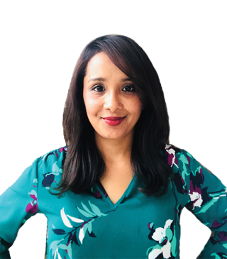 a woman in a blue shirt