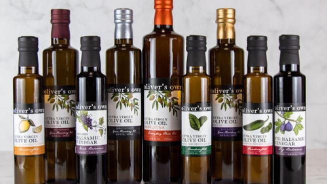 Oliver's Market Oliver's Own oils and vinegars.